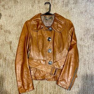 Belted brown leather Burberry jacket
